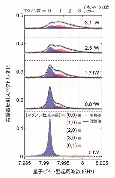 縦軸共振反射スペクトル変化、横軸量子ビット周波数のグラフ