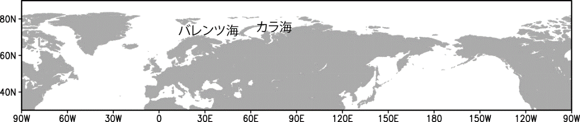 バレンツ海、カラ海の位置