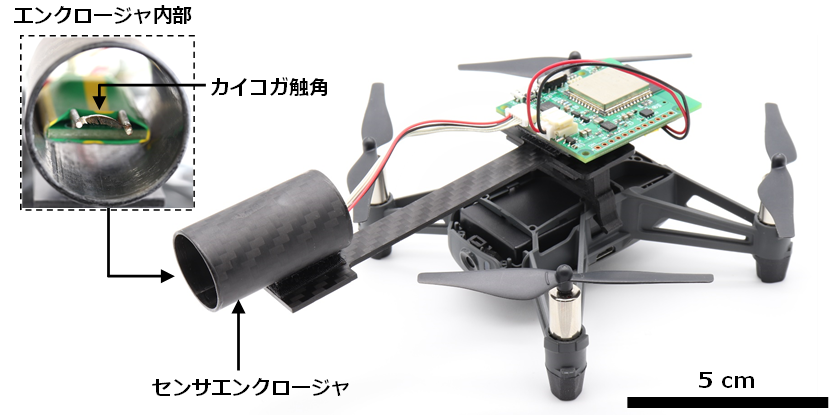 図1　カイコガ触角を搭載したバイオハイブリッドドローン写真。