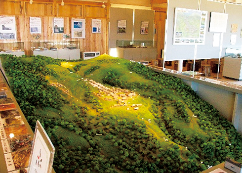 展示会場の中央に山城の全体像がわかるジオラマが設置されています。