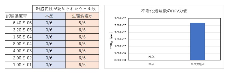 図1：猫伝染性腹膜炎ウイルス（FIPV）を用いた本試薬の感染能不活化効果の検討