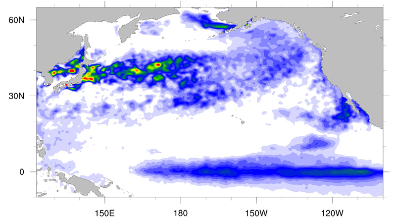 中緯度で特に顕著な冬季海面水温の10年規模変動