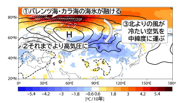 Arctic sea ice reduction cools Asia in winter