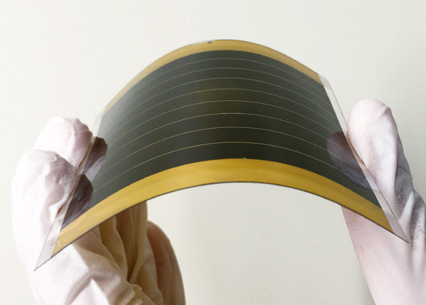 Perovskite solar cell flexible minimodule with 20% energy conversion efficiency developed by Segawa lab.